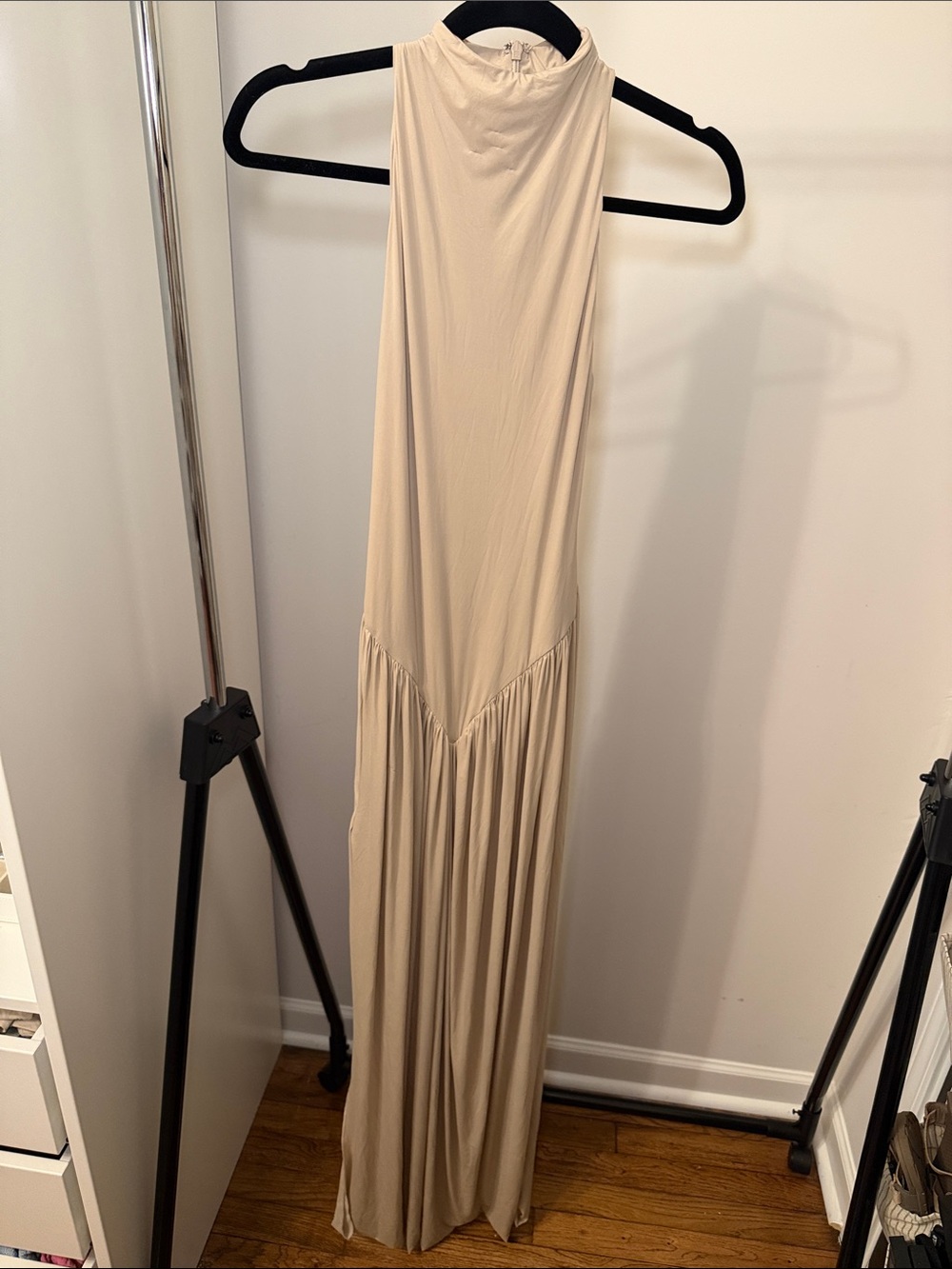 naked wardrobe Sleeveless High-Neck Maxi Dress in Beige